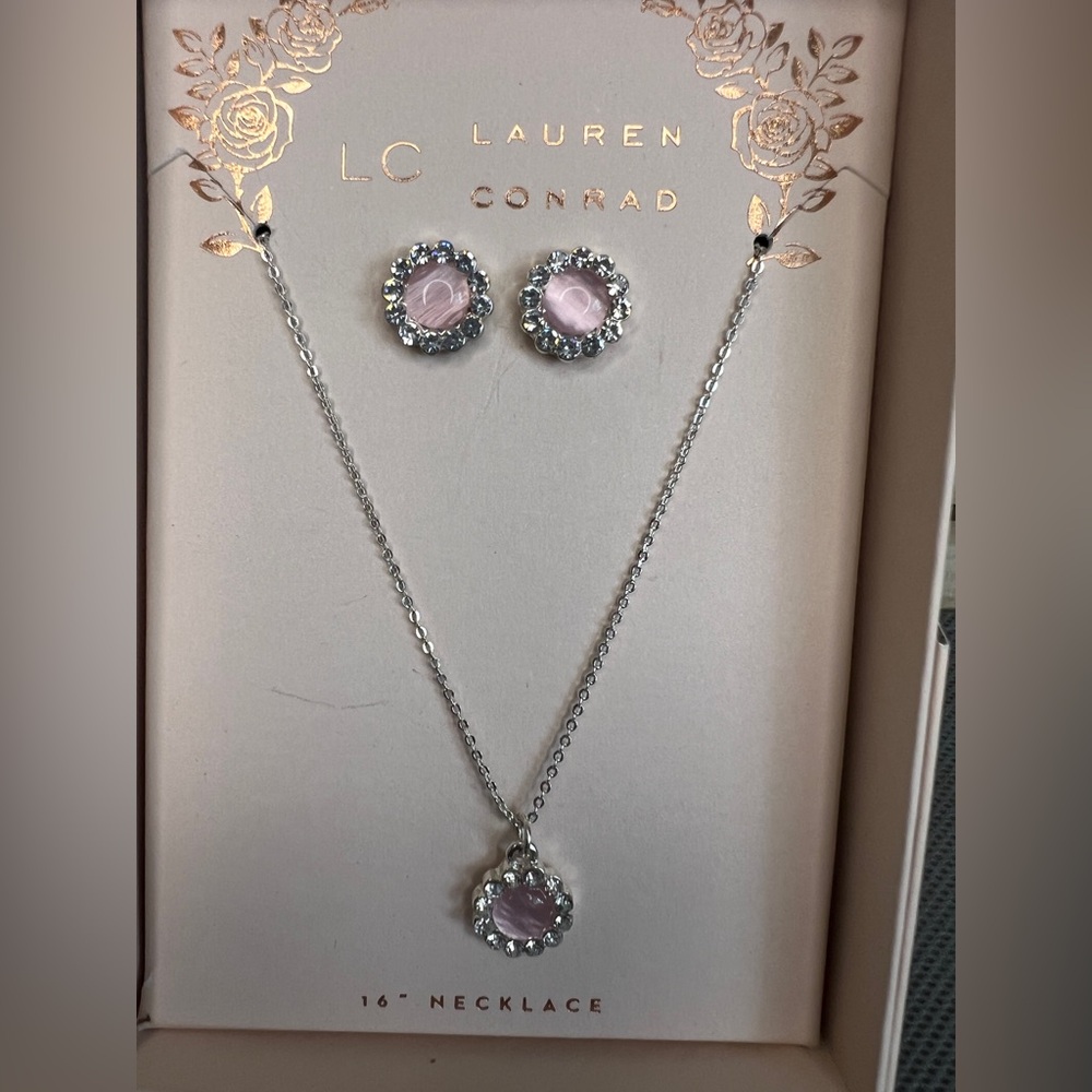 LC Lauren Conrad Pink/Silver Necklace and Earrings Set - Picture 3 of 4